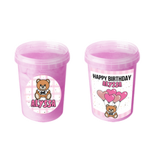 Afbeelding in Gallery-weergave laden, Gepersonaliseerde teddybeer roze suikerspin emmers