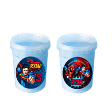 Afbeelding in Gallery-weergave laden, Gepersonaliseerde Spider- en Superman suikerspin emmers