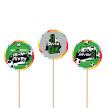 Afbeelding in Gallery-weergave laden, Gepersonaliseerde Voetbal ronde regenboog lollies
