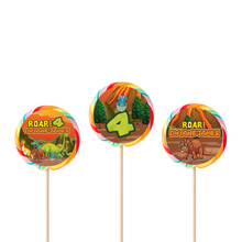Afbeelding in Gallery-weergave laden, Gepersonaliseerde Dino ronde regenboog lollies