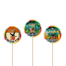 Afbeelding in Gallery-weergave laden, Gepersonaliseerde Bing Safari ronde regenboog lollies