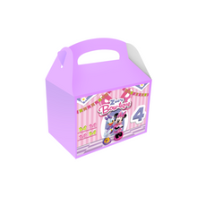 Afbeelding in Gallery-weergave laden, Gepersonaliseerde Minnie Mouse Bowtique traktatie uitdeel doos