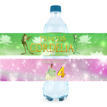 Afbeelding in Gallery-weergave laden, Gepersonaliseerde Prinses Tiana waterfles labels en stickers