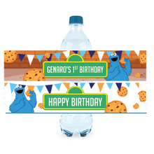 Afbeelding in Gallery-weergave laden, Gepersonaliseerde Koekie Monster waterfles labels en stickers