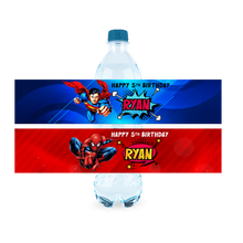 Afbeelding in Gallery-weergave laden, Gepersonaliseerde Spider- en Superman waterfles labels en stickers