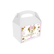 Afbeelding in Gallery-weergave laden, Gepersonaliseerde Minnie Mouse Goud traktatie uitdeel doos