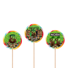 Afbeelding in Gallery-weergave laden, Gepersonaliseerde Minecraft ronde regenboog lollies