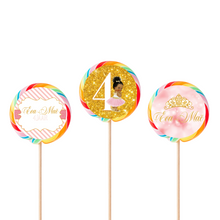 Afbeelding in Gallery-weergave laden, Gepersonaliseerde Prinses ronde regenboog lollies