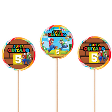 Afbeelding in Gallery-weergave laden, Gepersonaliseerde Super Mario Bros ronde regenboog lollies