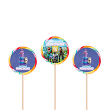 Afbeelding in Gallery-weergave laden, Gepersonaliseerde Fortnite ronde regenboog lollies