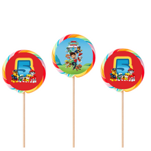 Afbeelding in Gallery-weergave laden, Gepersonaliseerde Pawty Time ronde regenboog lollies