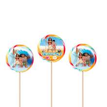 Afbeelding in Gallery-weergave laden, Gepersonaliseerde Moana Vaiana ronde regenboog lollies