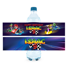 Afbeelding in Gallery-weergave laden, Gepersonaliseerde Mario Kart waterfles labels en stickers