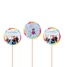 Afbeelding in Gallery-weergave laden, Gepersonaliseerde Frozen ronde regenboog lollies