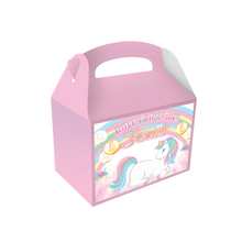 Afbeelding in Gallery-weergave laden, Gepersonaliseerde Unicorn Pastel traktatie uitdeel doos