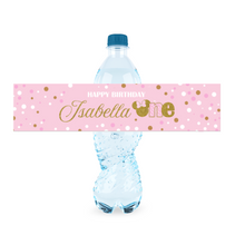 Afbeelding in Gallery-weergave laden, Gepersonaliseerde Minnie Mouse Goud waterfles labels en stickers
