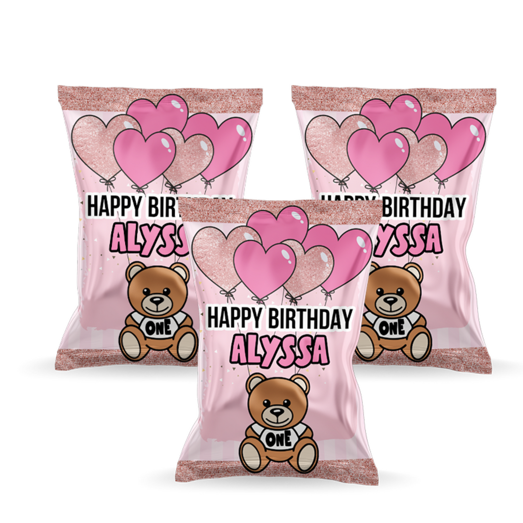 Gepersonaliseerde teddybeer roze chips zakjes