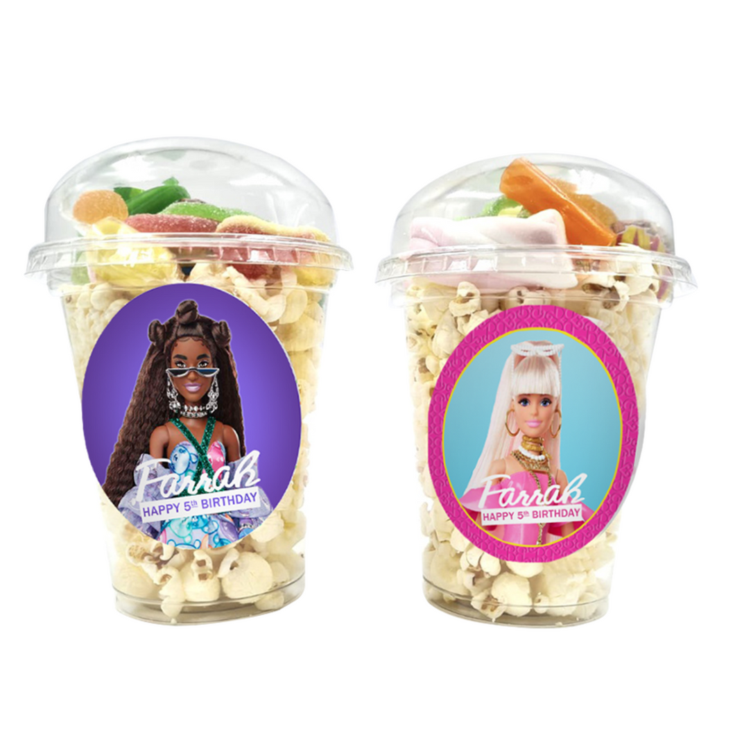 Gepersonaliseerde Barbie Modepop snoep en popcorn bekers