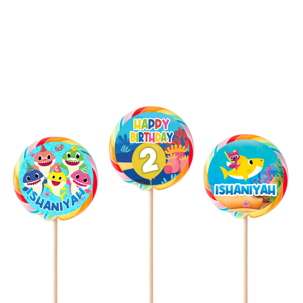 Gepersonaliseerde Baby Shark ronde regenboog lollies