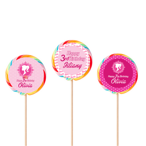 Gepersonaliseerde Barbie ronde regenboog lollies