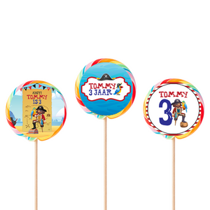 Gepersonaliseerde Piraat ronde regenboog lollies