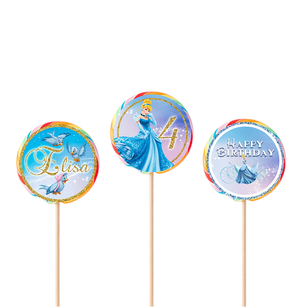 Gepersonaliseerde Assepoester ronde regenboog lollies