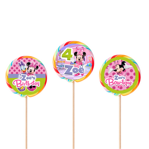 Gepersonaliseerde Minnie Mouse Bowtique ronde regenboog lollies