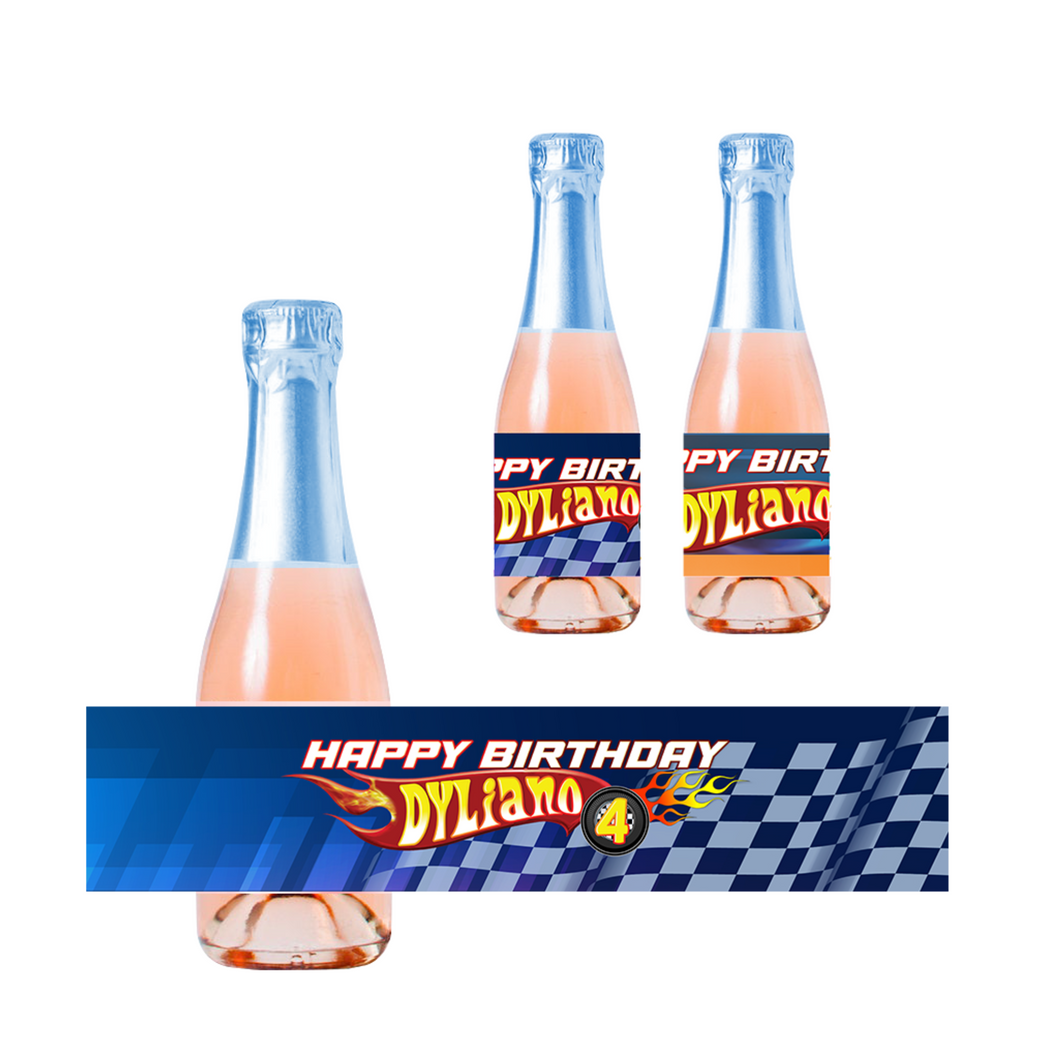 Gepersonaliseerde Hotwheels Kinder champagne / Bubbelsap labels