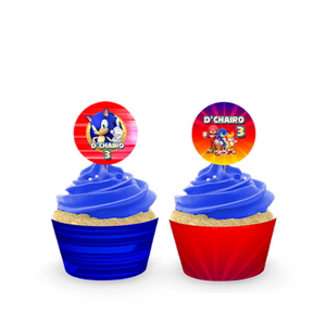 Gepersonaliseerde Sonic cupcake prikkers + omwikkeling