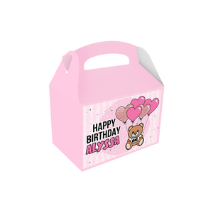 Gepersonaliseerde teddybeer roze traktatie uitdeel doos