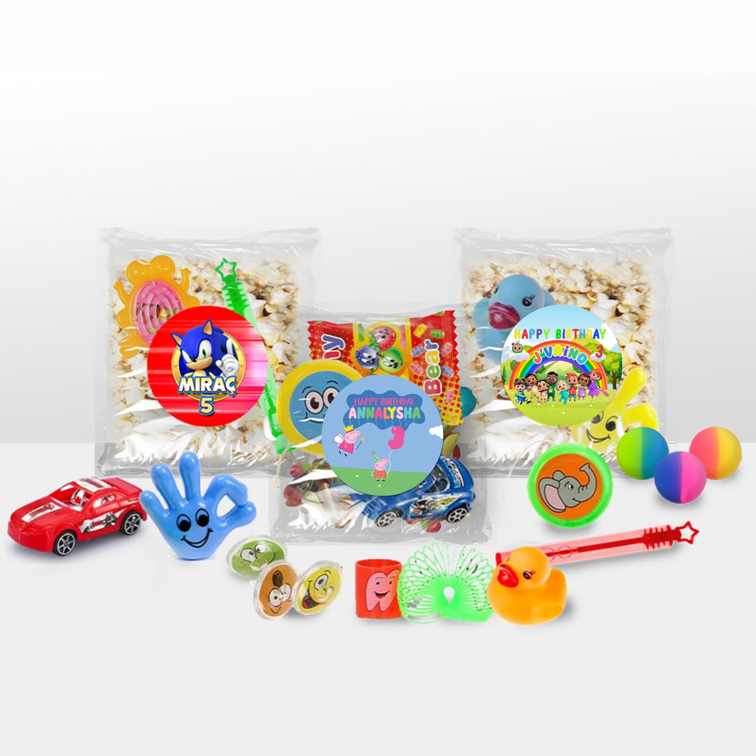 Gepersonaliseerde snoep en popcorn speelgoed traktatie
