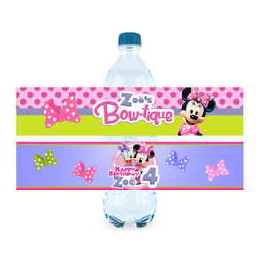 Gepersonaliseerde Minnie Mouse Bowtique waterfles labels en stickers