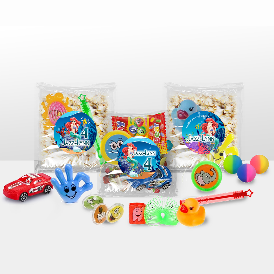 Gepersonaliseerde Ariel snoep en popcorn speelgoed traktatie