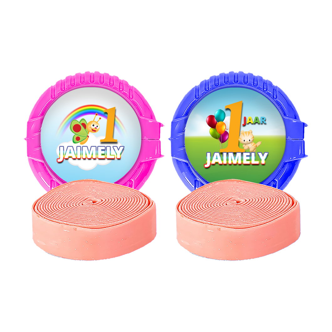 Gepersonaliseerde BabyTV ronde kauwgom rollen