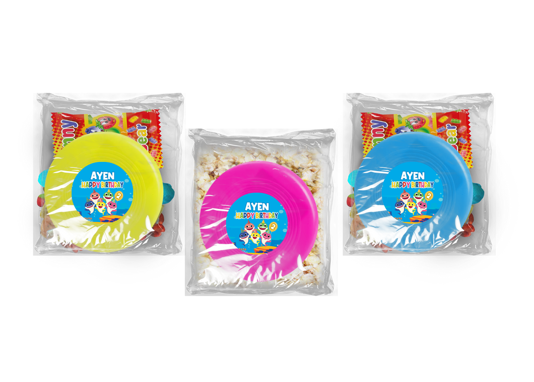 Gepersonaliseerde Baby Shark snoep of popcorn frisbee zakjes