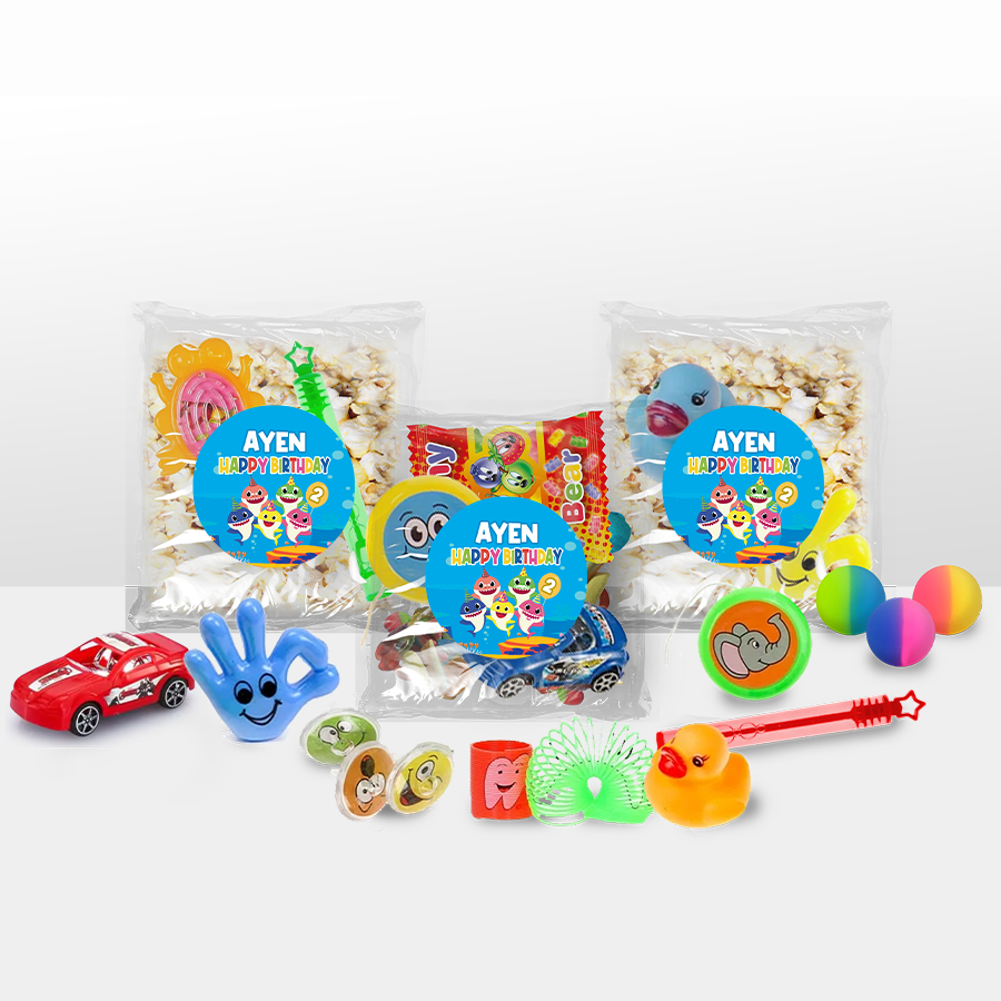 Gepersonaliseerde Baby Shark snoep en popcorn speelgoed traktatie
