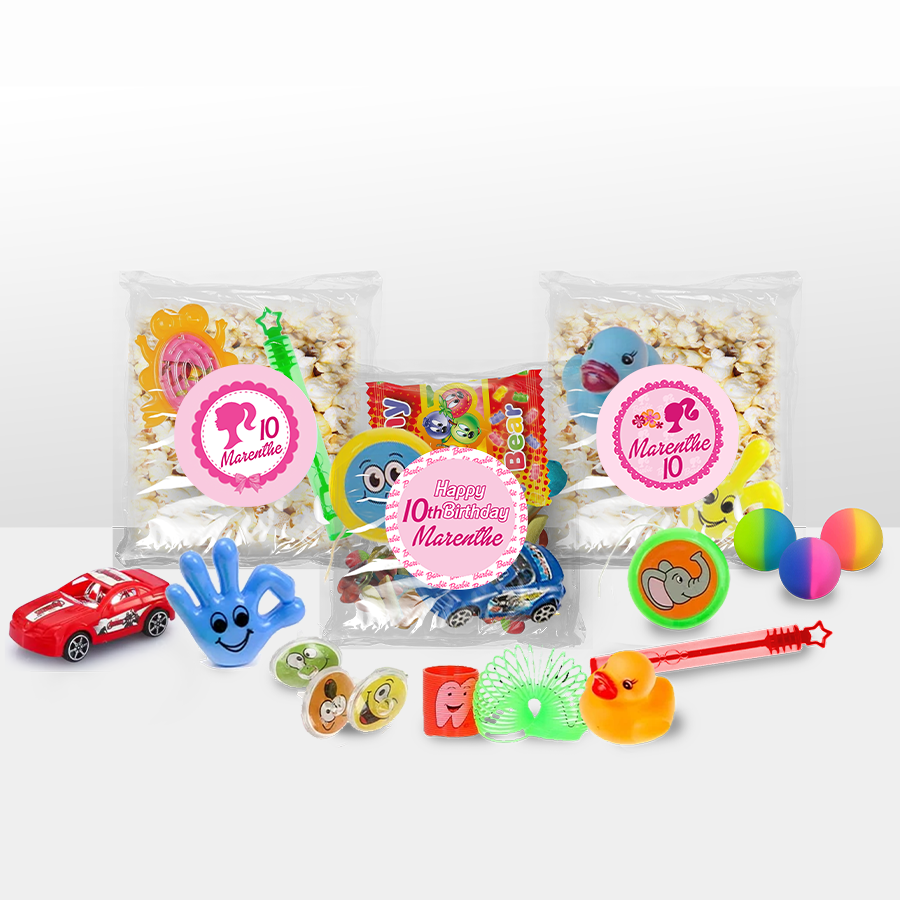 Gepersonaliseerde Barbie snoep en popcorn speelgoed traktatie