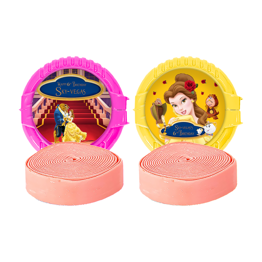 Gepersonaliseerde Belle en het Beest ronde kauwgom rollen