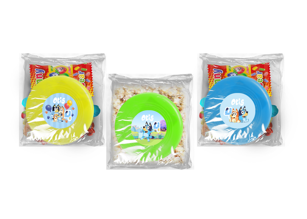 Gepersonaliseerde Bluey (Jongens) snoep of popcorn frisbee zakjes