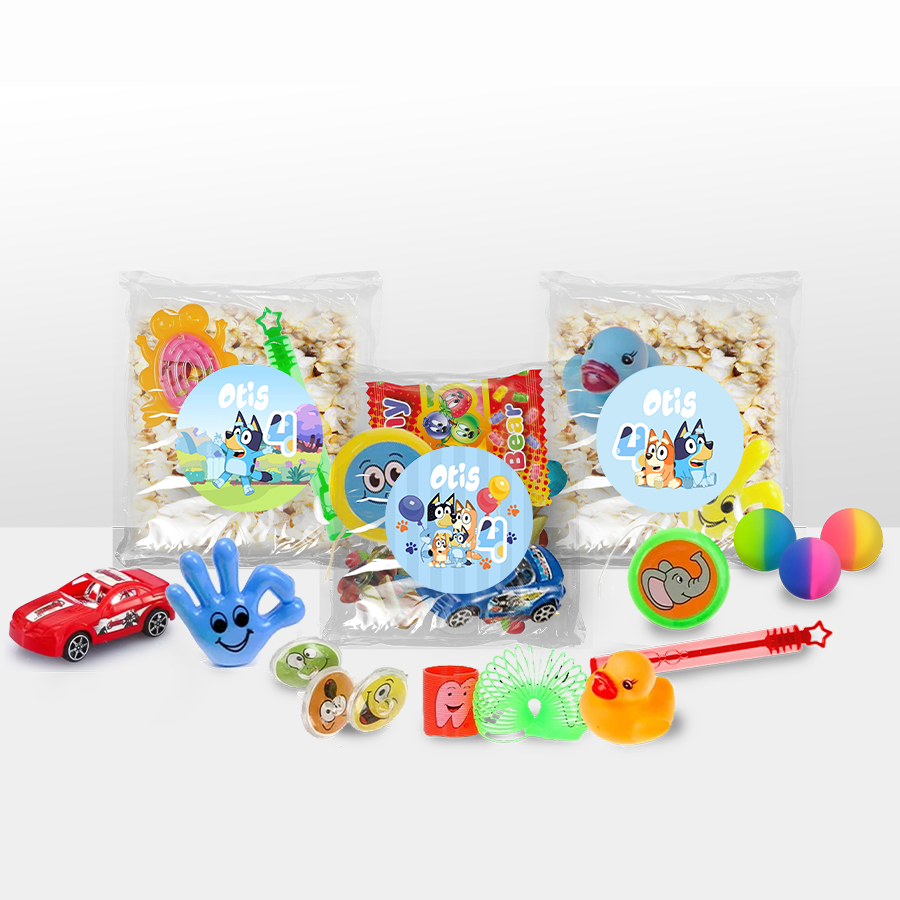 Gepersonaliseerde Bluey (Jongens) snoep en popcorn speelgoed traktatie