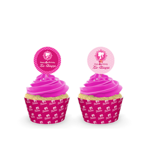 Gepersonaliseerde Barbie cupcake prikkers + omwikkeling