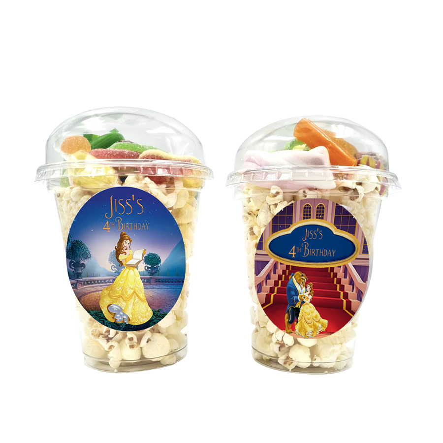 Gepersonaliseerde Belle en het Beest snoep en popcorn bekers