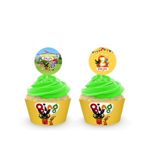 Gepersonaliseerde Bing Bunny cupcake prikkers + omwikkeling