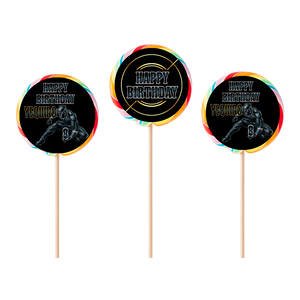 Gepersonaliseerde Black Panther ronde regenboog lollies