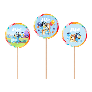 Gepersonaliseerde Bluey (Meisjes) ronde regenboog lollies