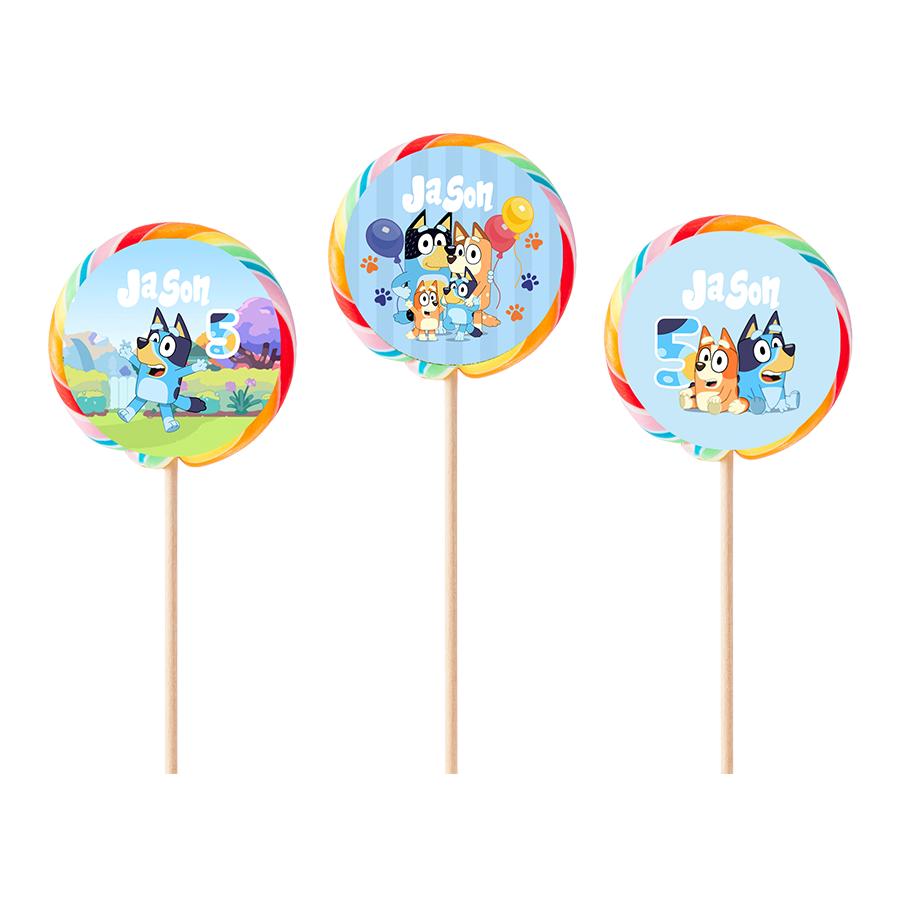 Gepersonaliseerde Bluey (Meisjes) ronde regenboog lollies