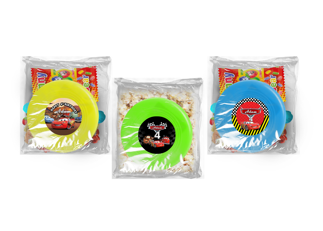 Gepersonaliseerde Cars snoep of popcorn frisbee zakjes