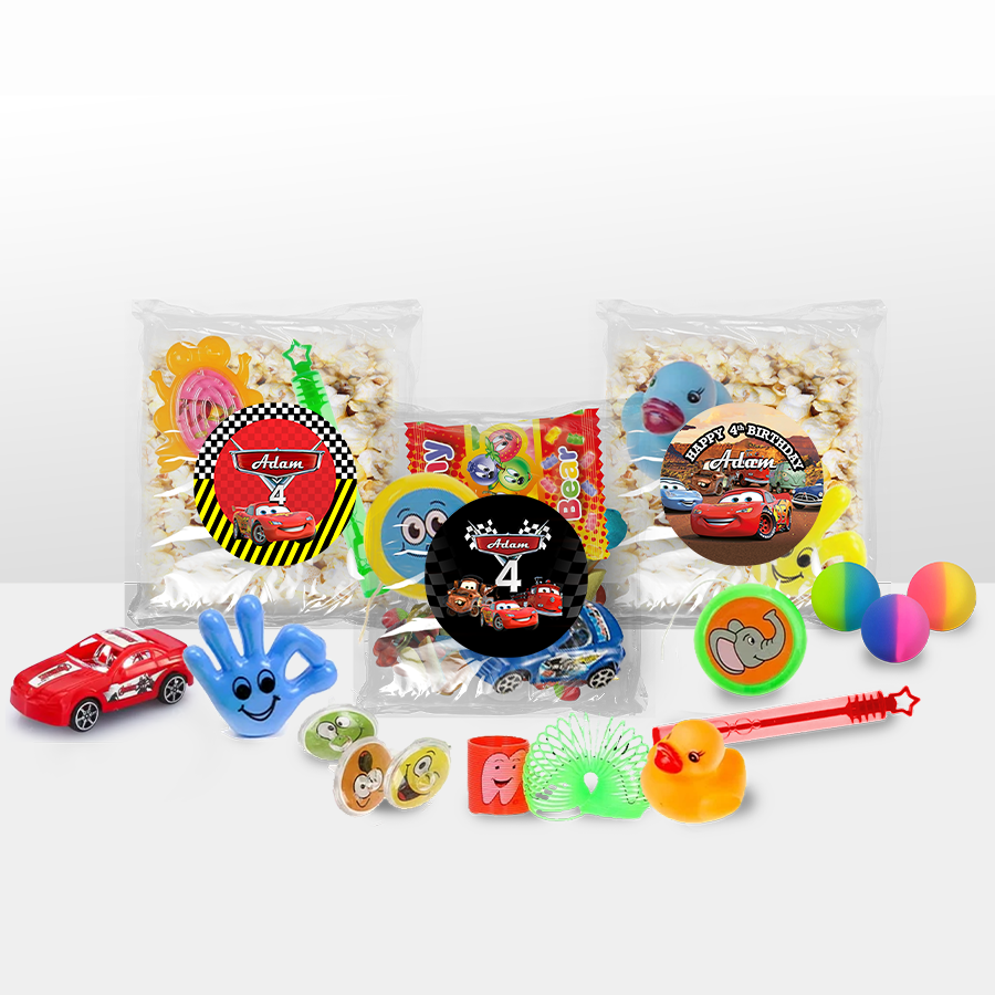 Gepersonaliseerde Cars snoep en popcorn speelgoed traktatie