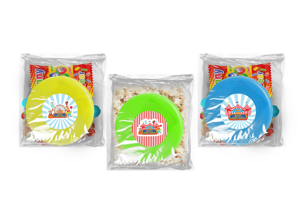 Gepersonaliseerde Circus snoep of popcorn frisbee zakjes