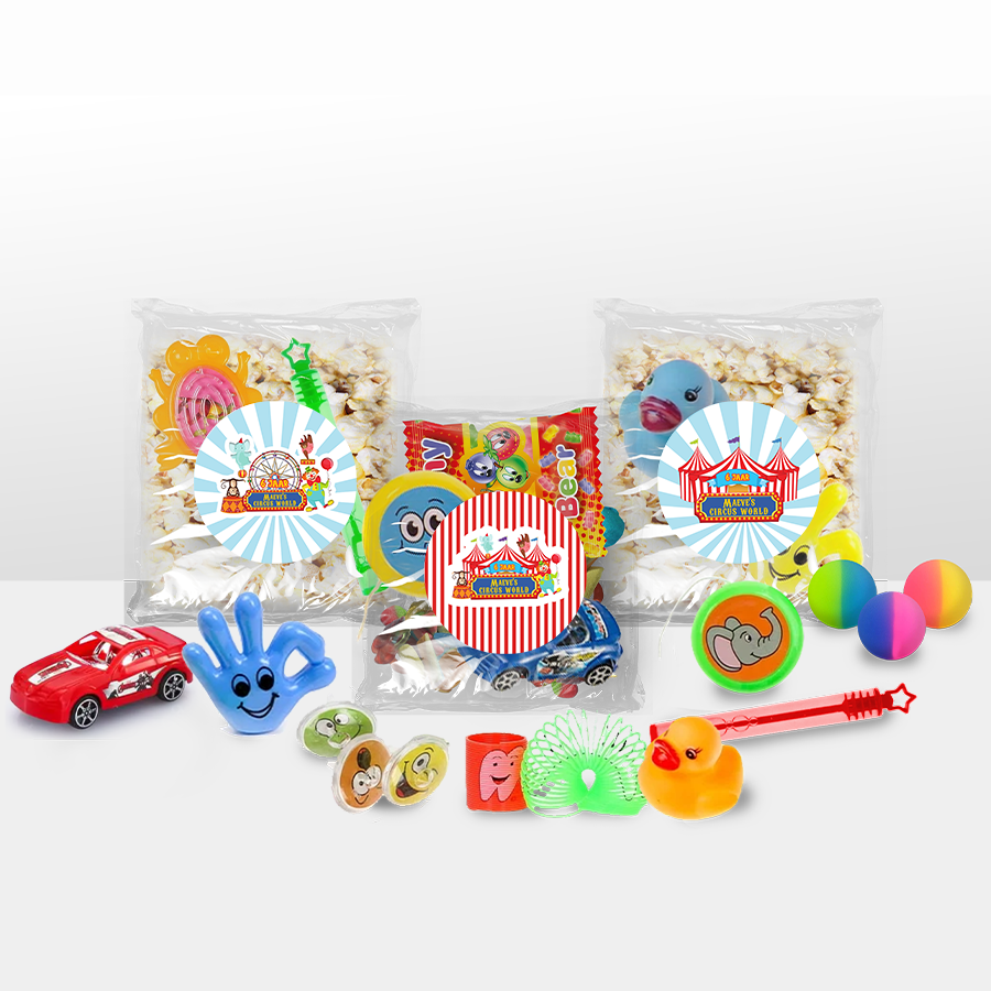 Gepersonaliseerde Circus snoep en popcorn speelgoed traktatie